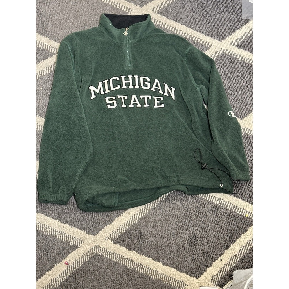 VTG Michigan State Fleece 1/4 Zip Sweater Green Mens‎ Large NCAA Champion